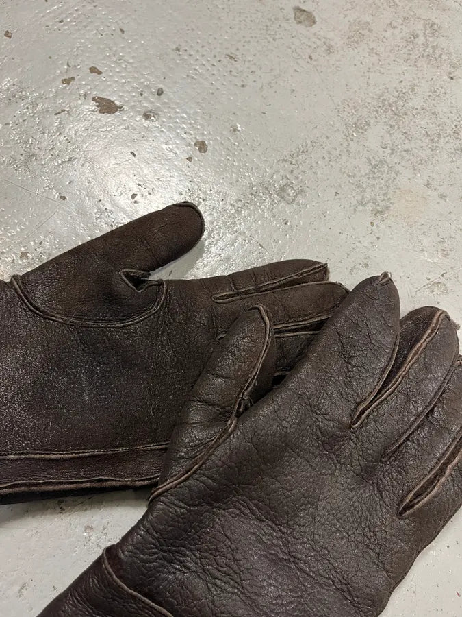 2000s Miu Miu Shearling Brown Leather Gloves lhaMLwW 3