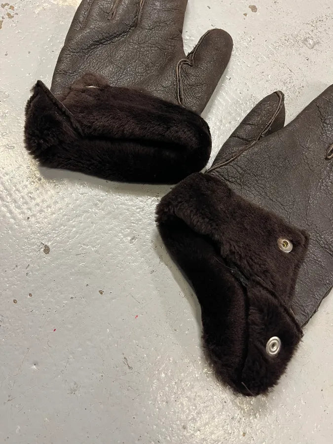 2000s Miu Miu Shearling Brown Leather Gloves lhaMLwW 4