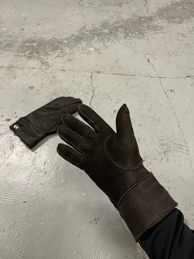 2000s Miu Miu Shearling Brown Leather Gloves lhaMLwW 6