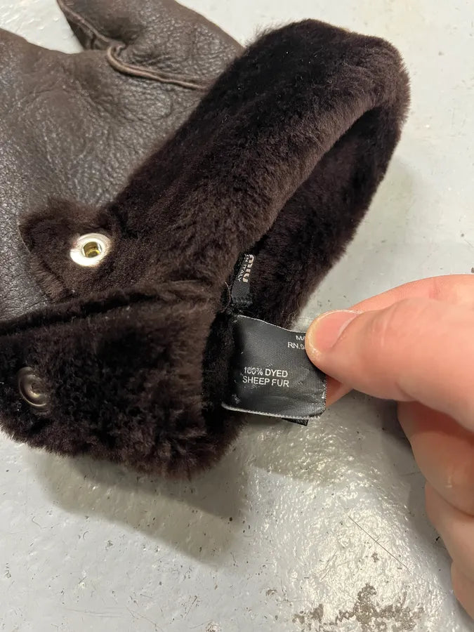 2000s Miu Miu Shearling Brown Leather Gloves lhaMLwW 8