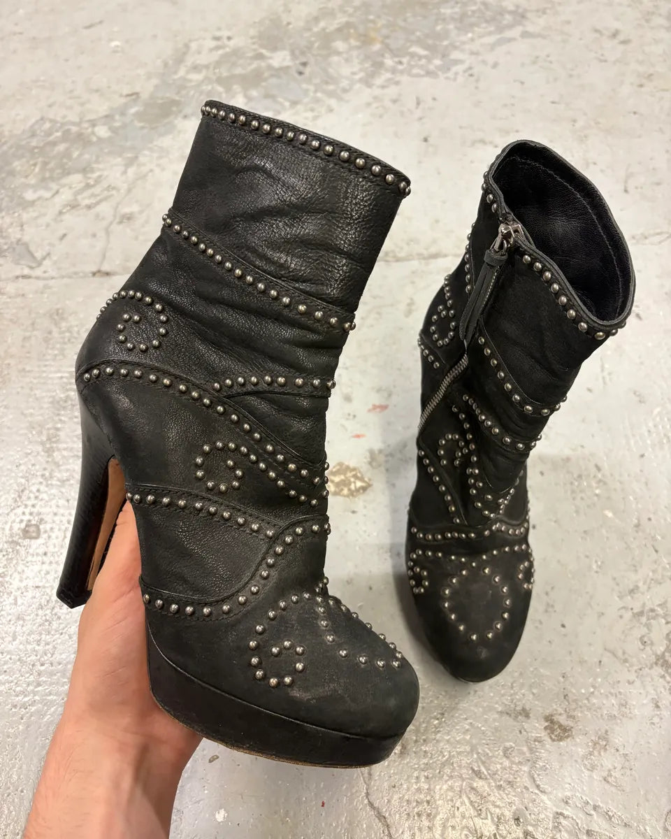 2000s Miu Miu Studded Black Leather Heels (37.5eu/us5) dRNBUCP 0