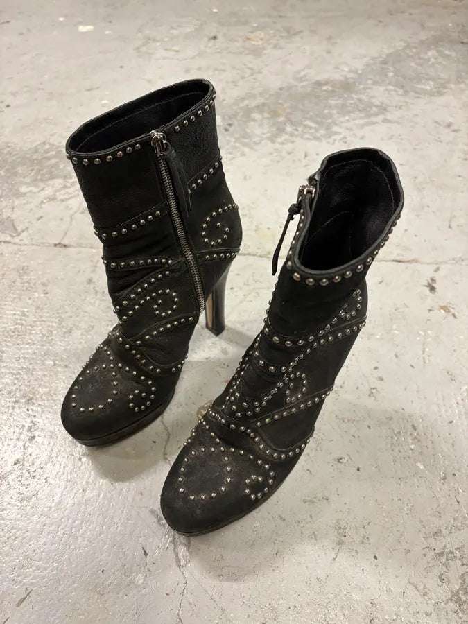 2000s Miu Miu Studded Black Leather Heels (37.5eu/us5) dRNBUCP 2