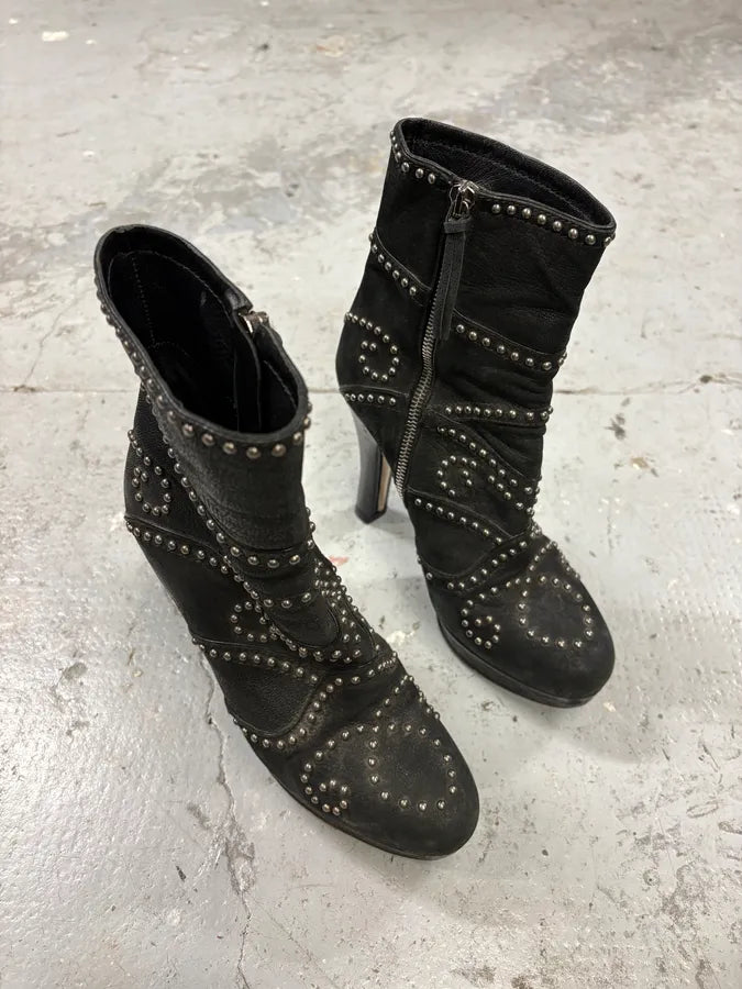 2000s Miu Miu Studded Black Leather Heels (37.5eu/us5) dRNBUCP 3