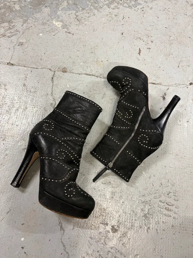 2000s Miu Miu Studded Black Leather Heels (37.5eu/us5) dRNBUCP 4