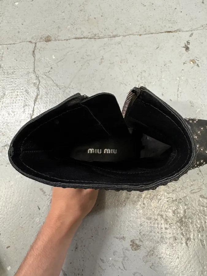 2000s Miu Miu Studded Black Leather Heels (37.5eu/us5) dRNBUCP 6