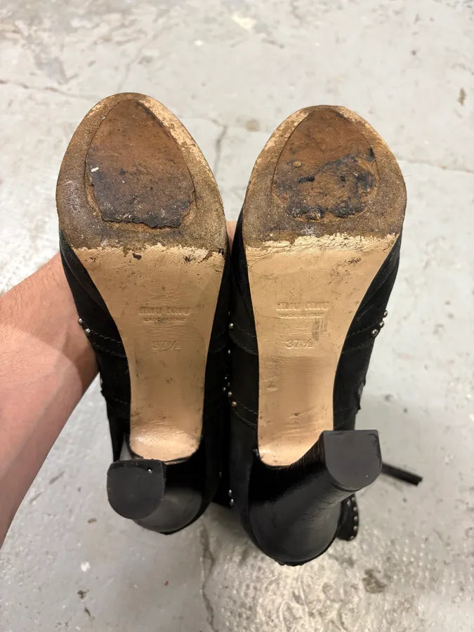 2000s Miu Miu Studded Black Leather Heels (37.5eu/us5) dRNBUCP 7