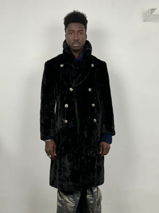 2000s MiuMiu Black Faux Fur Officer Trench Coat QyepRZK 1