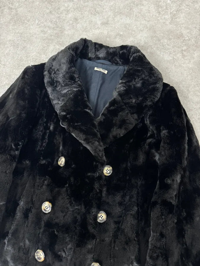 2000s MiuMiu Black Faux Fur Officer Trench Coat QyepRZK 4