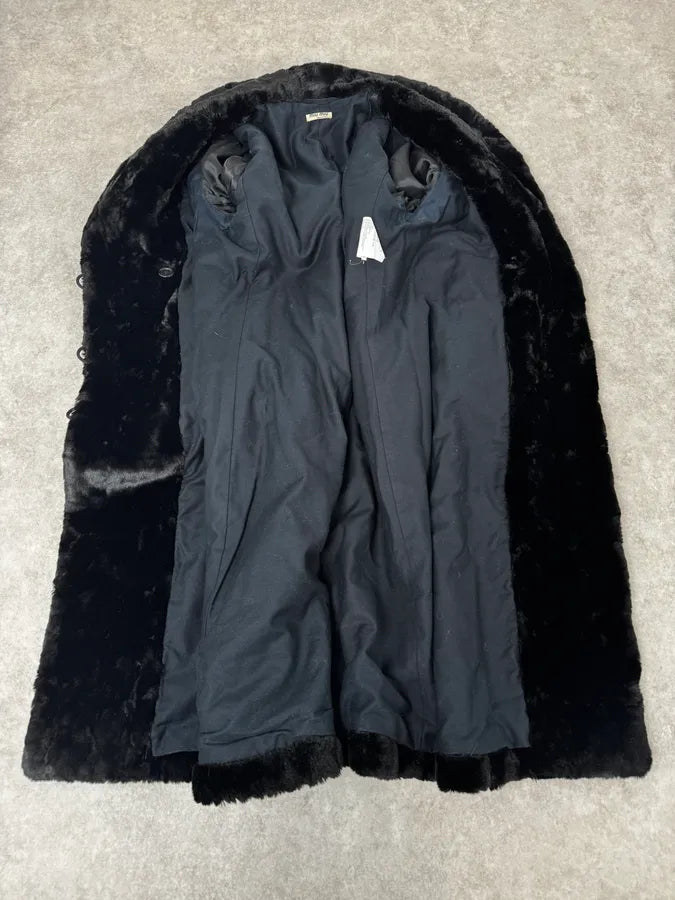 2000s MiuMiu Black Faux Fur Officer Trench Coat QyepRZK 7