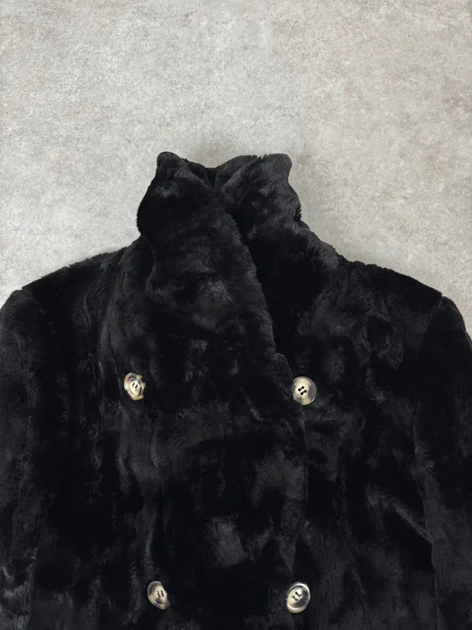 2000s MiuMiu Black Faux Fur Officer Trench Coat QyepRZK 5