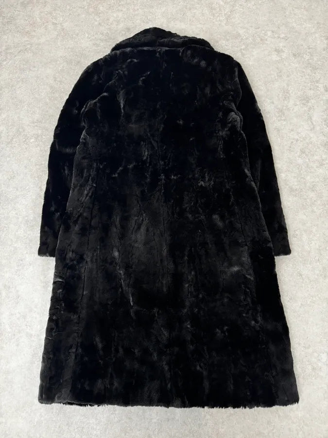 2000s MiuMiu Black Faux Fur Officer Trench Coat QyepRZK 3