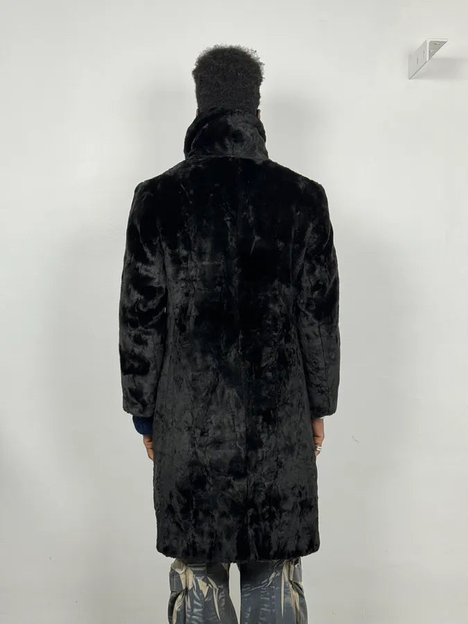 2000s MiuMiu Black Faux Fur Officer Trench Coat QyepRZK 2