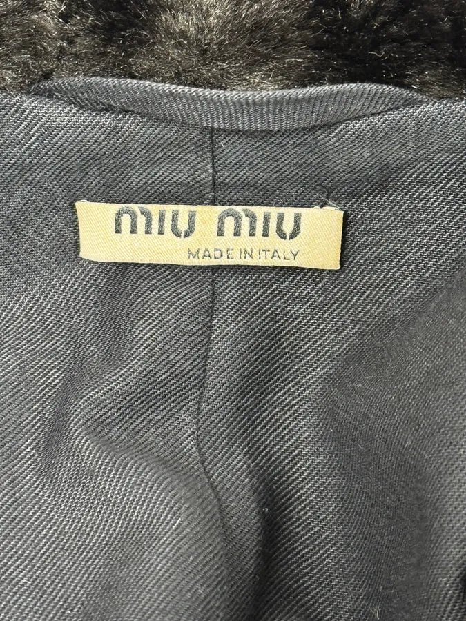 2000s MiuMiu Black Faux Fur Officer Trench Coat QyepRZK 8
