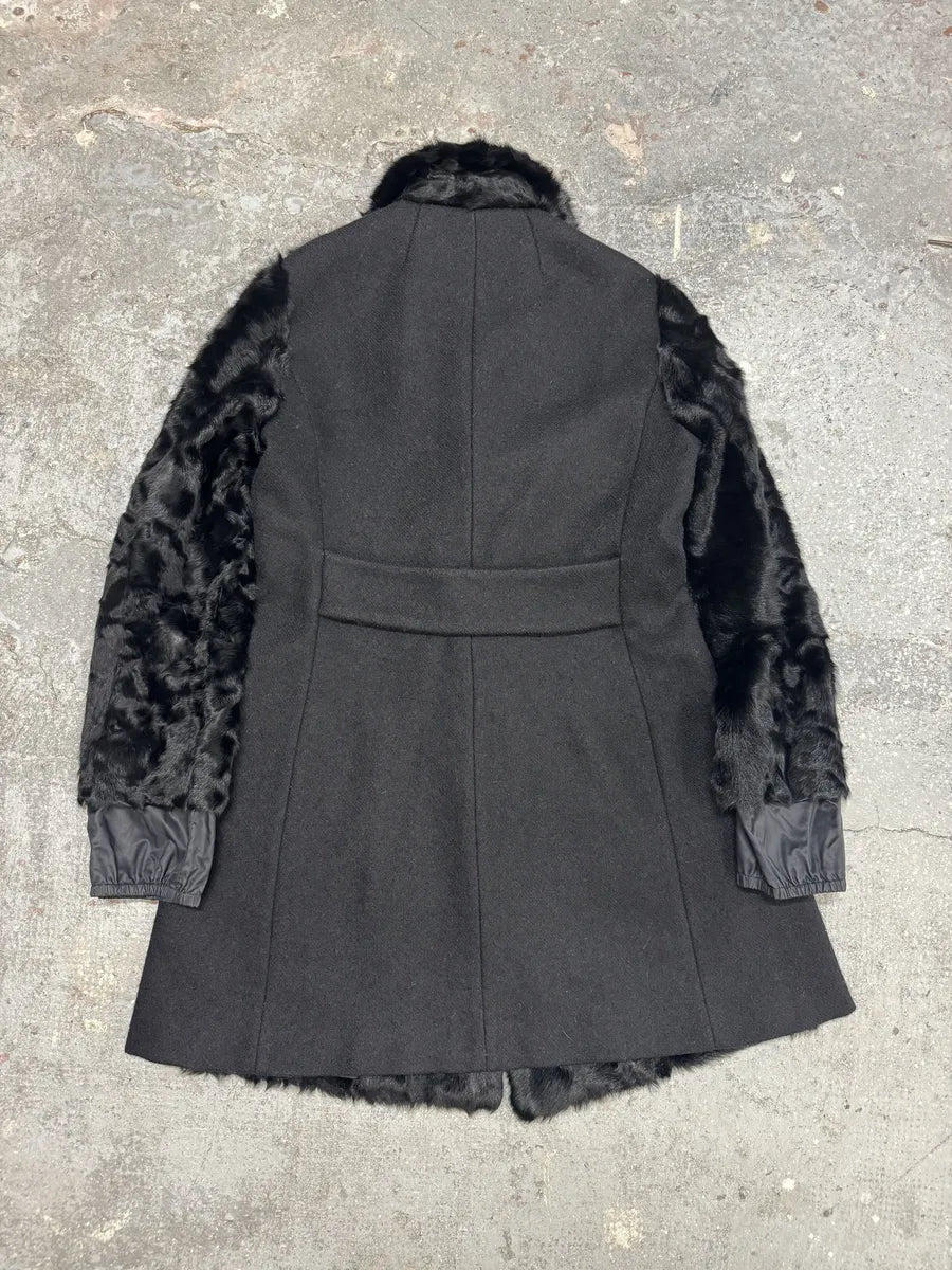 2000s MiuMiu Black Goat Fur Coat Hybrid Nylon Buttoned Coat fsVZbbQ 11