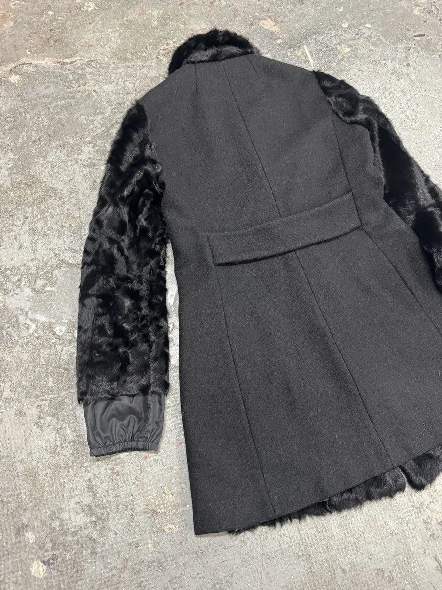 2000s MiuMiu Black Goat Fur Coat Hybrid Nylon Buttoned Coat fsVZbbQ 10