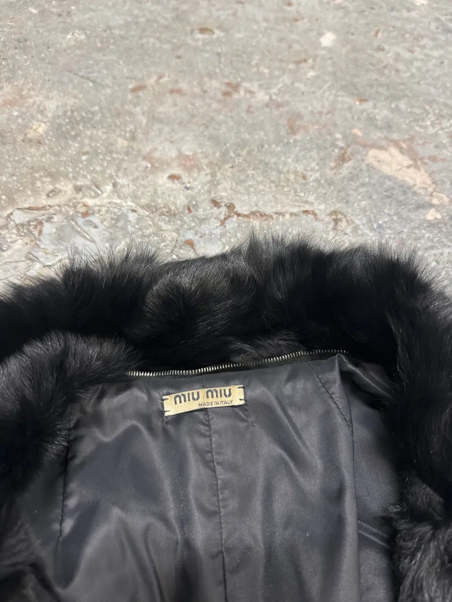 2000s MiuMiu Black Goat Fur Coat Hybrid Nylon Buttoned Coat fsVZbbQ 4