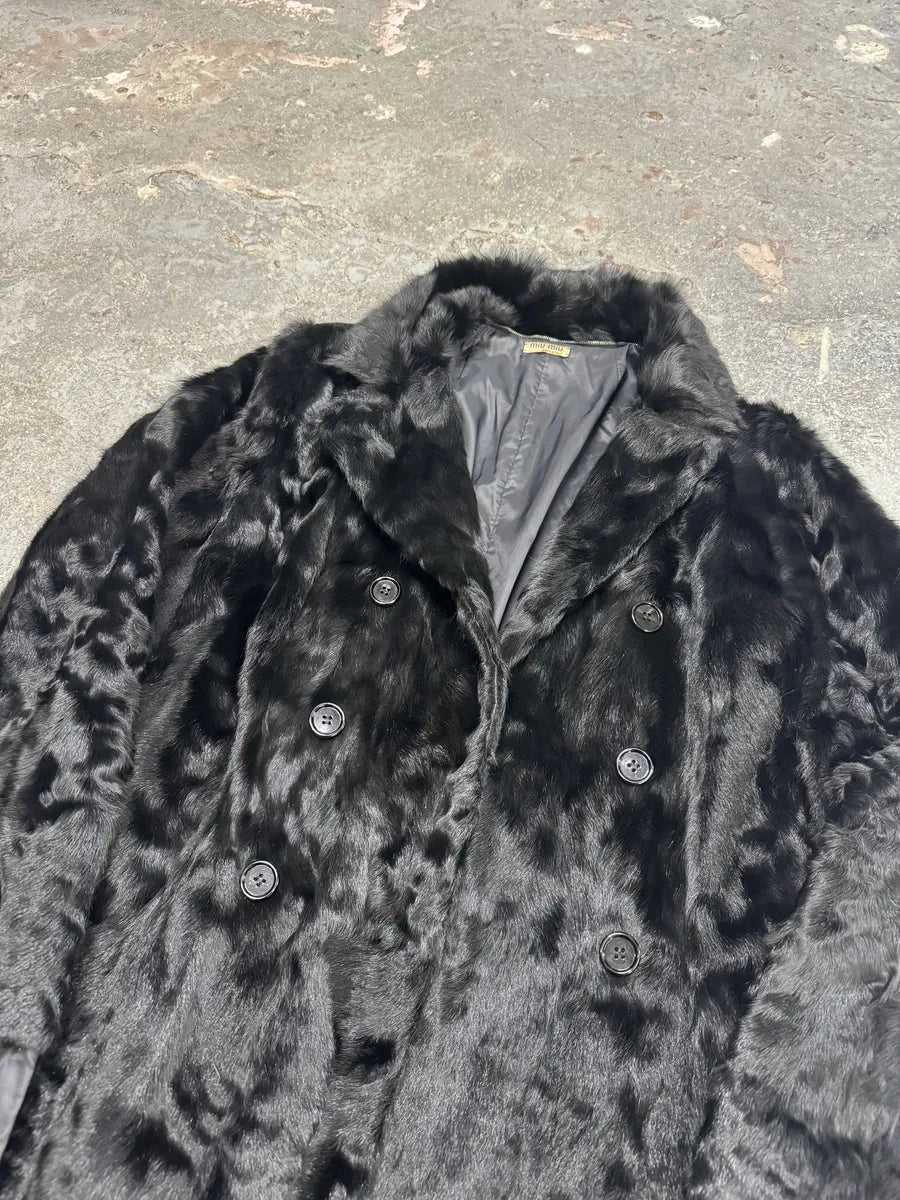 2000s MiuMiu Black Goat Fur Coat Hybrid Nylon Buttoned Coat fsVZbbQ 6