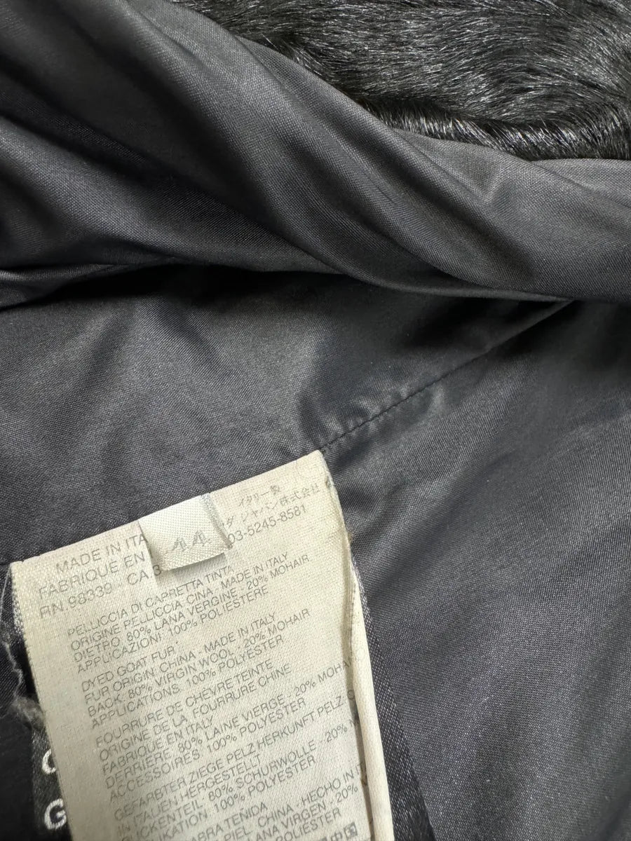 2000s MiuMiu Black Goat Fur Coat Hybrid Nylon Buttoned Coat fsVZbbQ 9