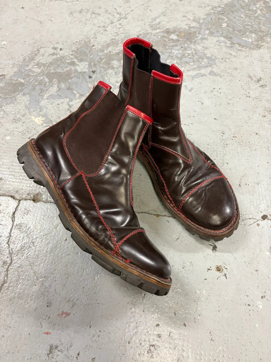 2000s MiuMiu Brown Red Seams Ankle Leather Boots pnNilii 1