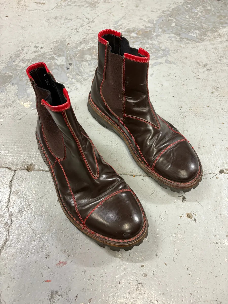 2000s MiuMiu Brown Red Seams Ankle Leather Boots pnNilii 2