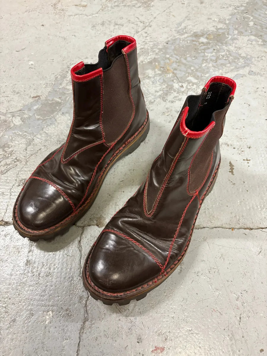 2000s MiuMiu Brown Red Seams Ankle Leather Boots pnNilii 3