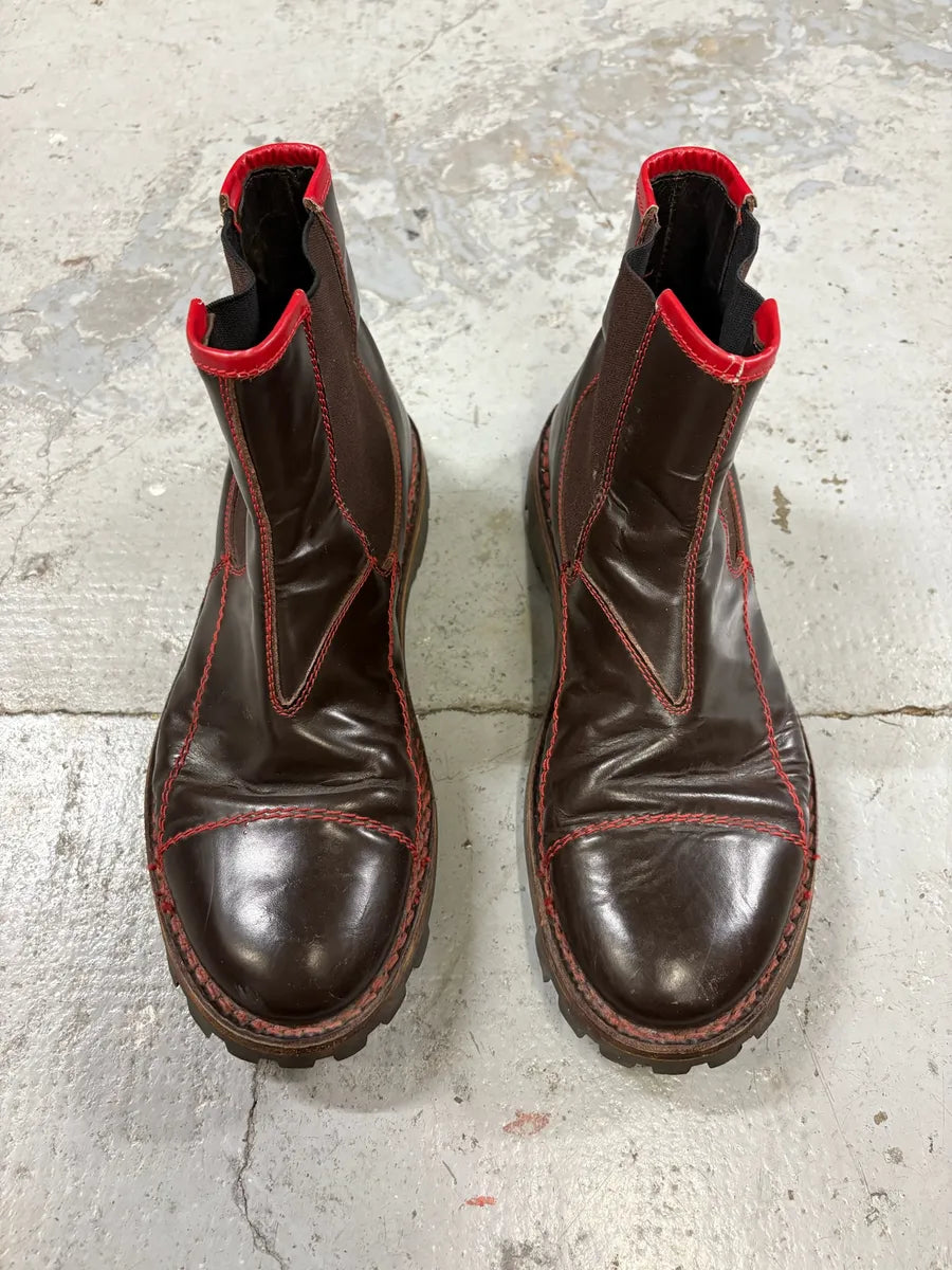 2000s MiuMiu Brown Red Seams Ankle Leather Boots pnNilii 4