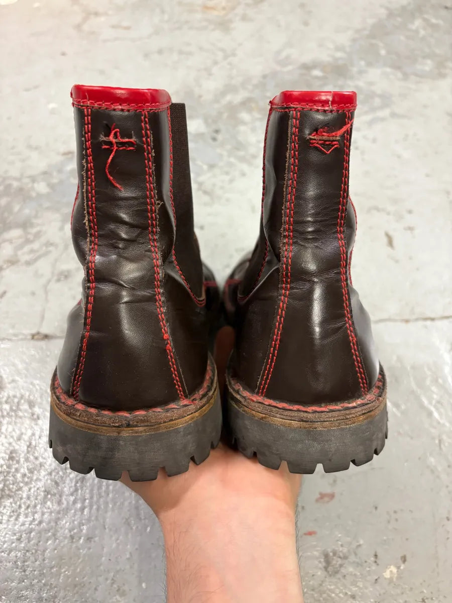 2000s MiuMiu Brown Red Seams Ankle Leather Boots pnNilii 5