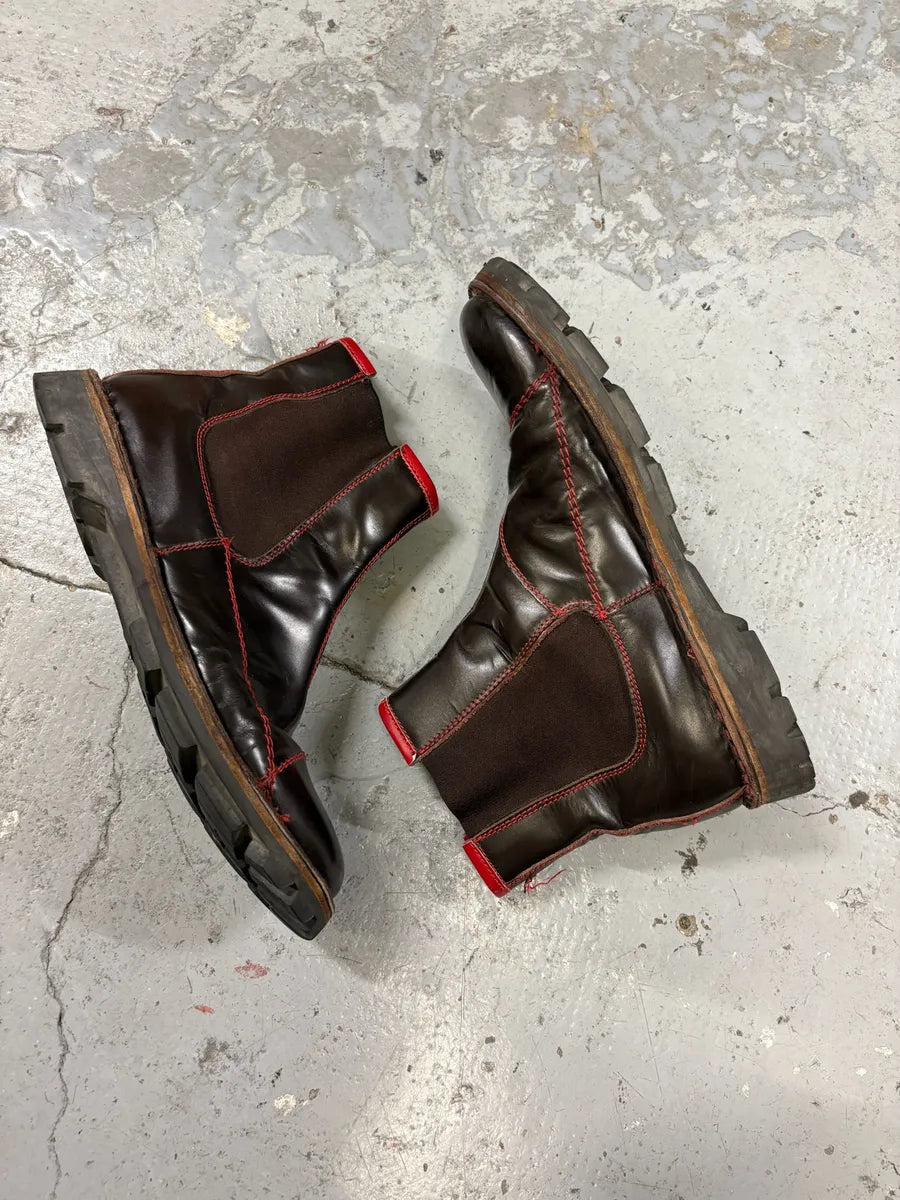 2000s MiuMiu Brown Red Seams Ankle Leather Boots pnNilii 9