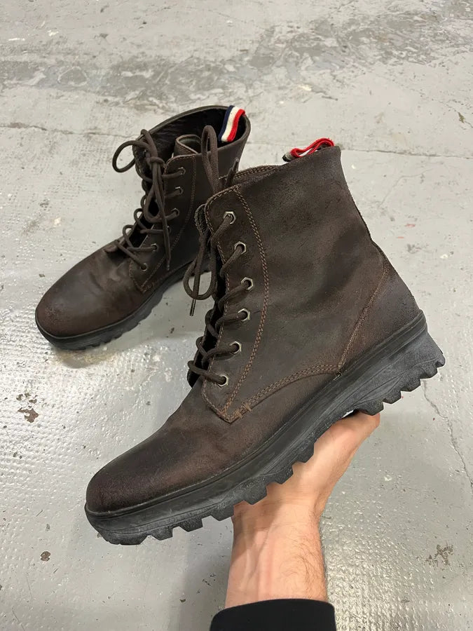 2000s Moncler Army Brown Leather Boots ciBVqUk 0
