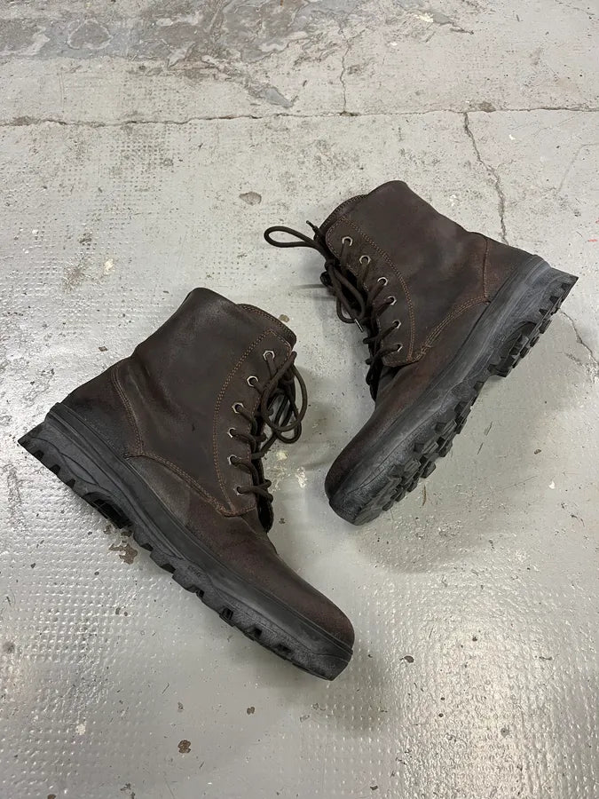 2000s Moncler Army Brown Leather Boots ciBVqUk 1