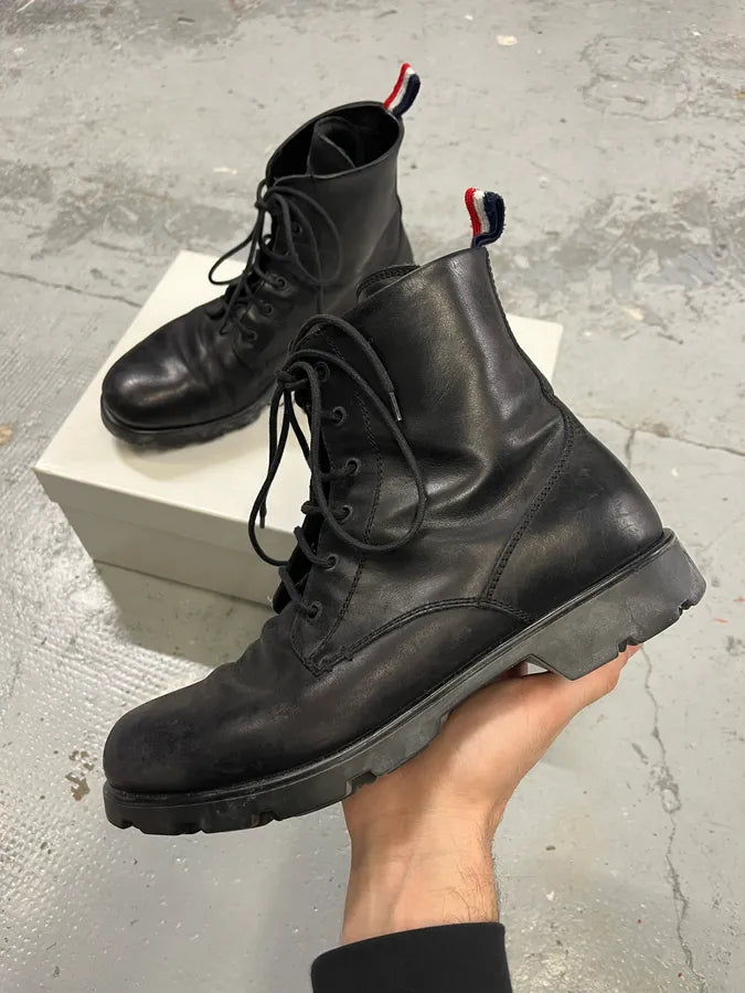 2000s Moncler Black Leather Lace-Up Boots sMdSsnJ 0