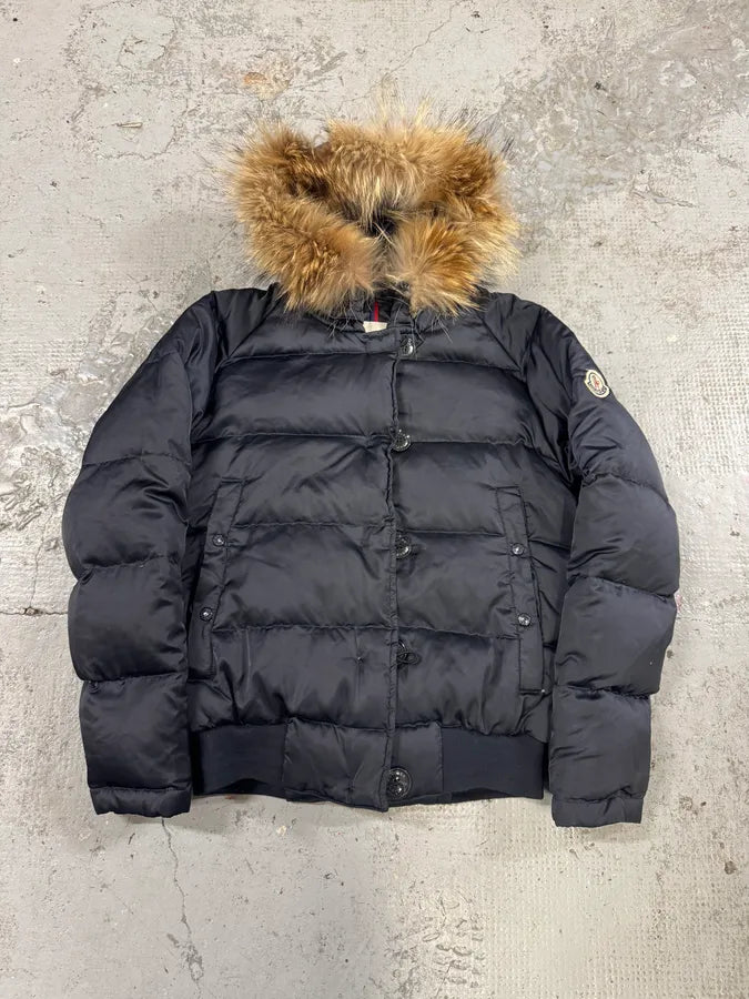2000s Moncler Fur Hooded Black Puffer Jacket apRcuWv 0