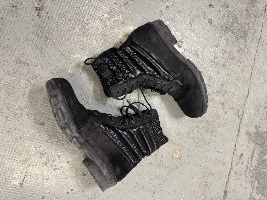 2000s Moncler Puffer Black Leather Boots FnCVYyt 5