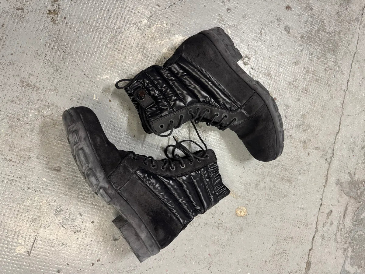 2000s Moncler Puffer Black Leather Boots FnCVYyt 5