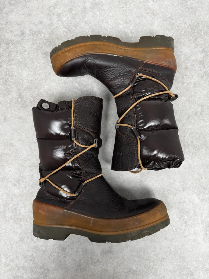 2000s Moncler Utility Puffer Brown Leather Boots hLNPktD 1