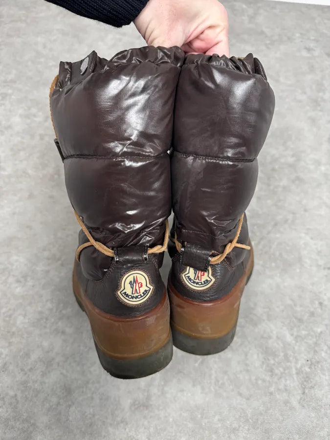 2000s Moncler Utility Puffer Brown Leather Boots hLNPktD 3