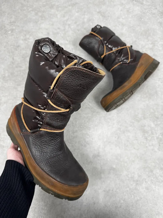 2000s Moncler Utility Puffer Brown Leather Boots hLNPktD 0