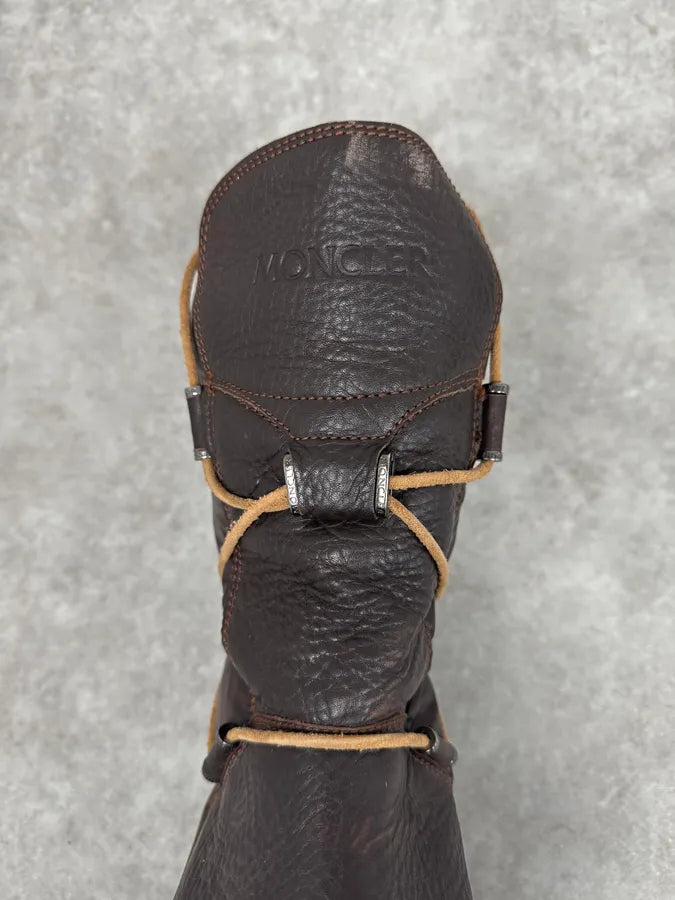 2000s Moncler Utility Puffer Brown Leather Boots hLNPktD 5