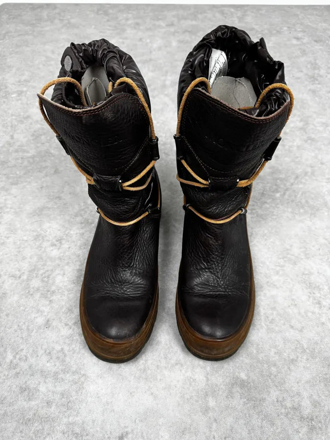 2000s Moncler Utility Puffer Brown Leather Boots hLNPktD 2