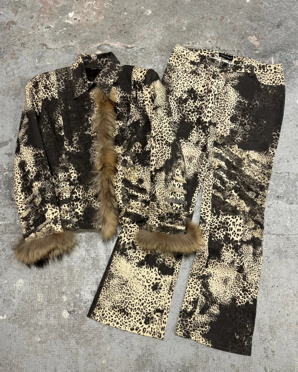 2000s Monica Magni Leopard Fur Set Jacket & Pants  (M) NKImZVI 0