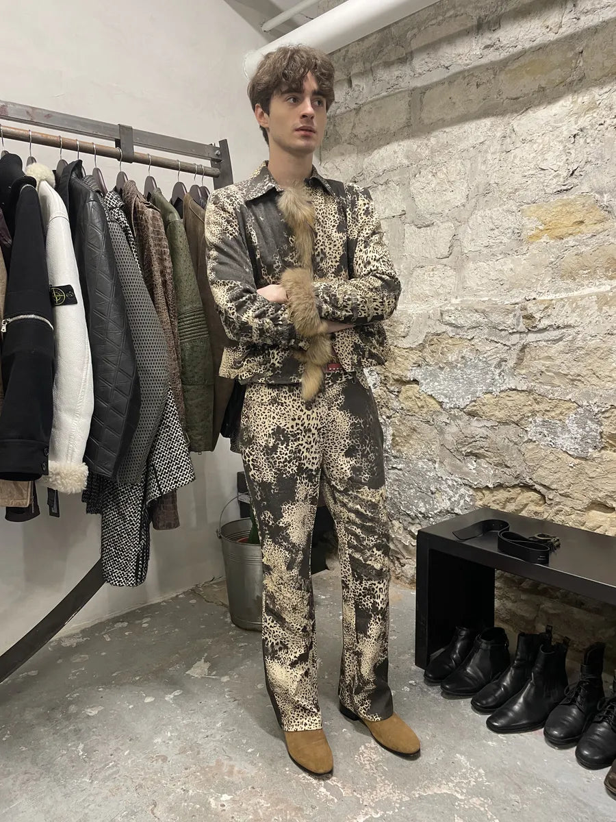 2000s Monica Magni Leopard Fur Set Jacket & Pants  (M) NKImZVI 1