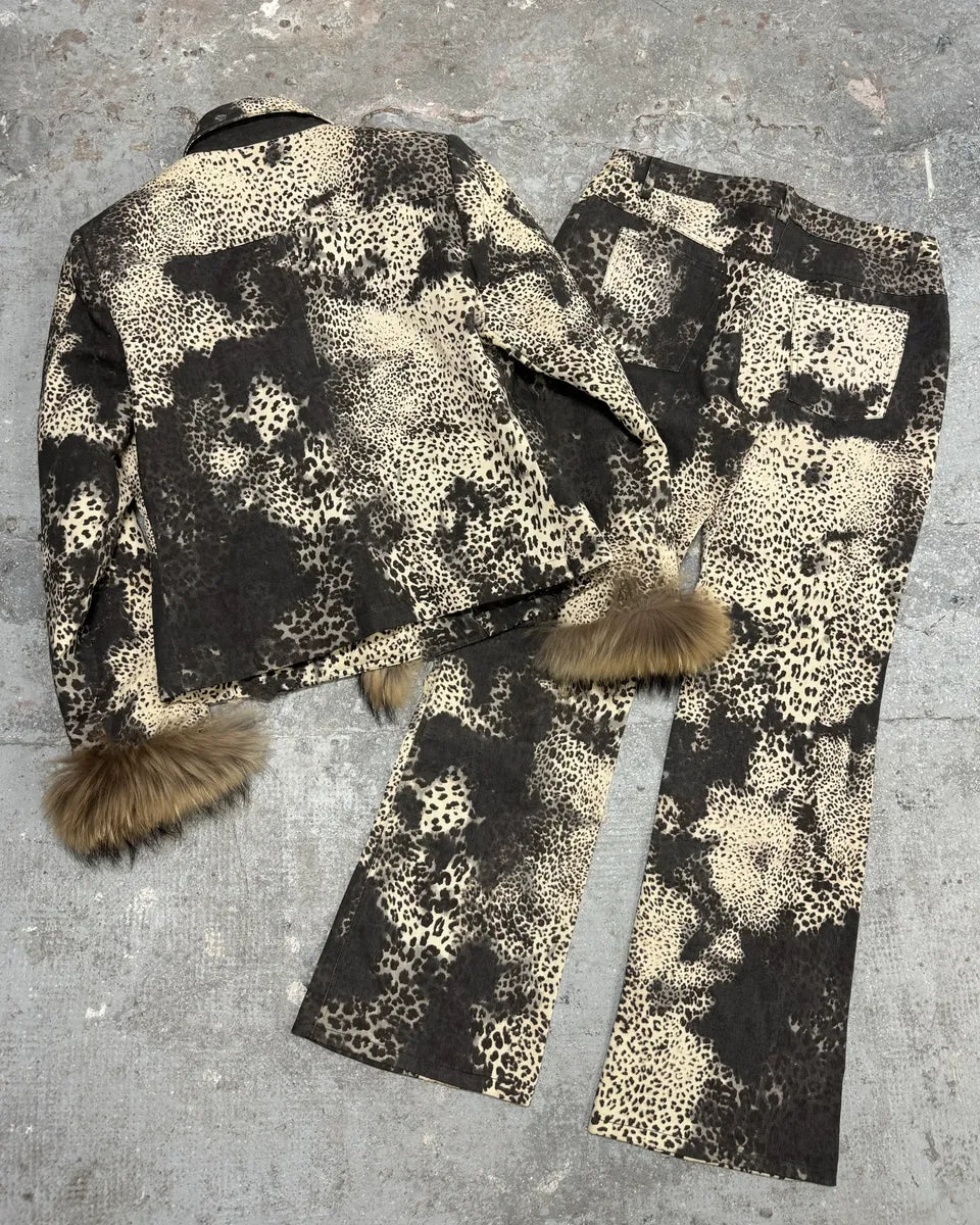 2000s Monica Magni Leopard Fur Set Jacket & Pants  (M) NKImZVI 4