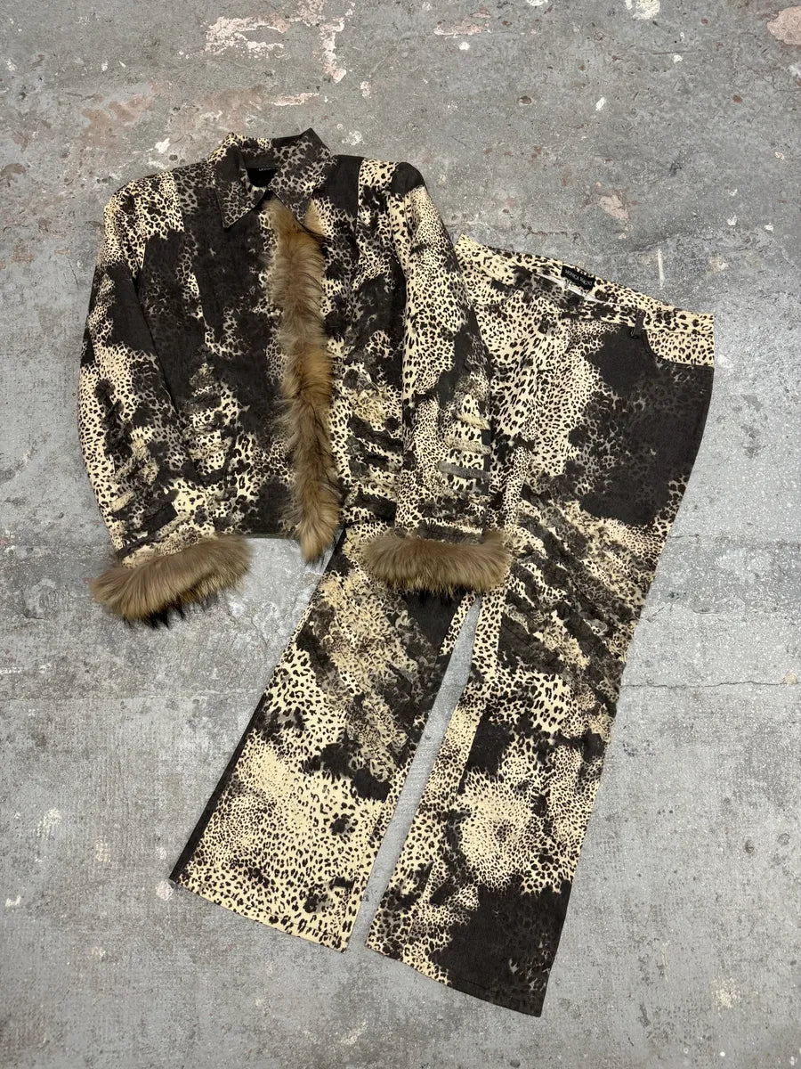 2000s Monica Magni Leopard Fur Set Jacket & Pants  (M) NKImZVI 9