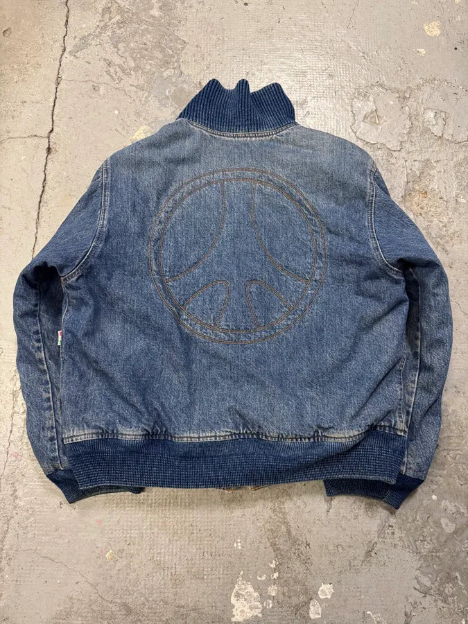 2000s Moschino Aero Cozy Peace Denim Bomber Jacket eYMedJl 1