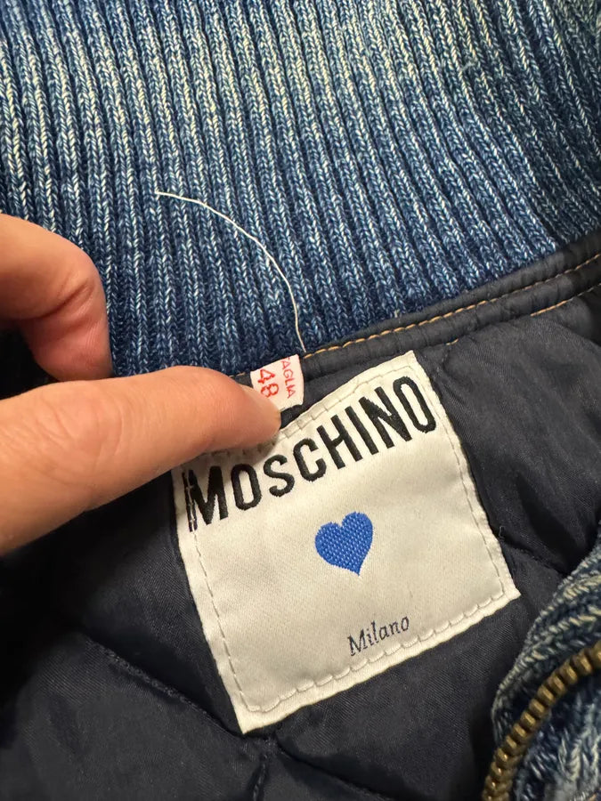 2000s Moschino Aero Cozy Peace Denim Bomber Jacket eYMedJl 12