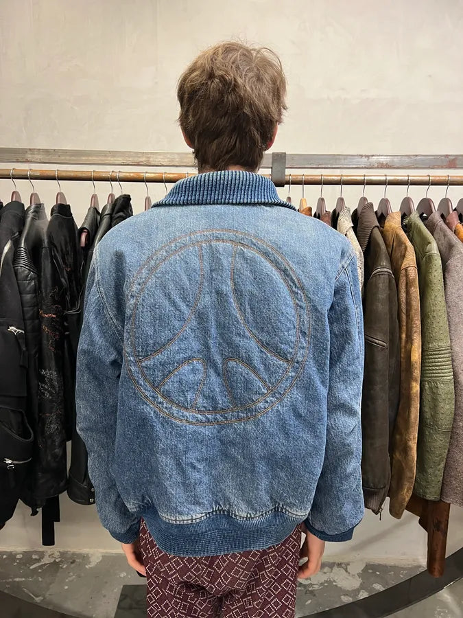2000s Moschino Aero Cozy Peace Denim Bomber Jacket eYMedJl 4