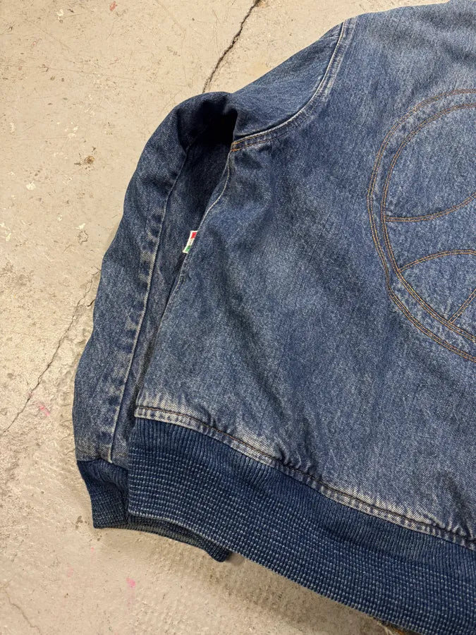 2000s Moschino Aero Cozy Peace Denim Bomber Jacket eYMedJl 5