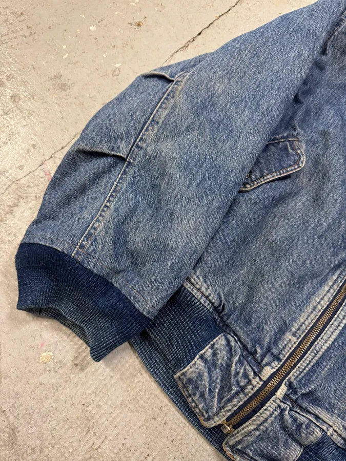2000s Moschino Aero Cozy Peace Denim Bomber Jacket eYMedJl 6