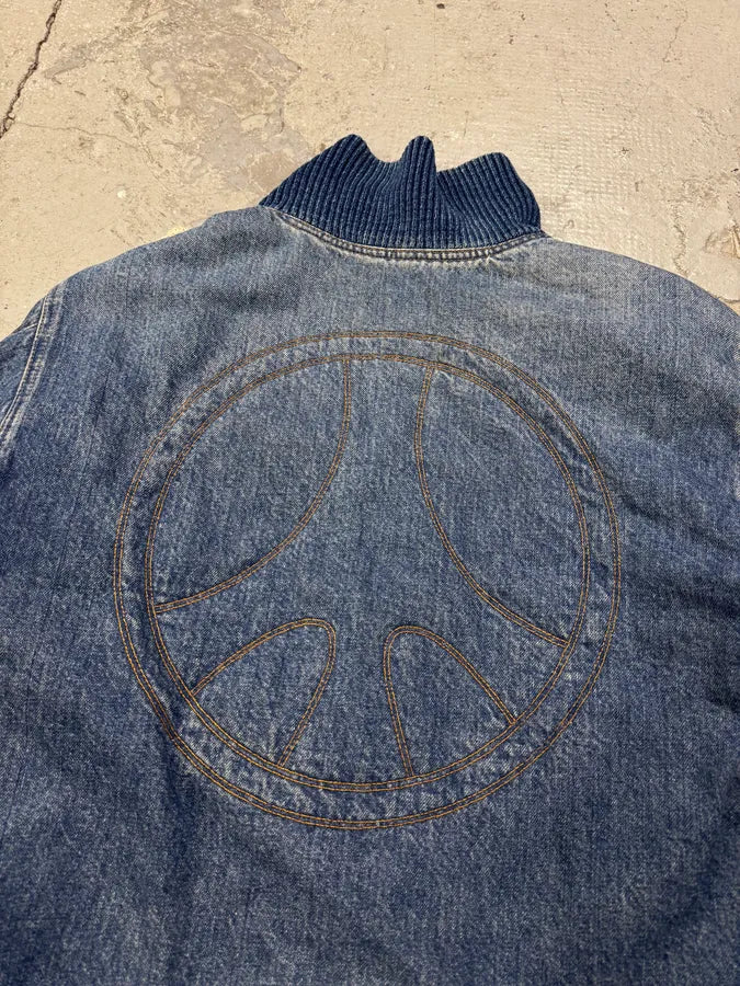 2000s Moschino Aero Cozy Peace Denim Bomber Jacket eYMedJl 7