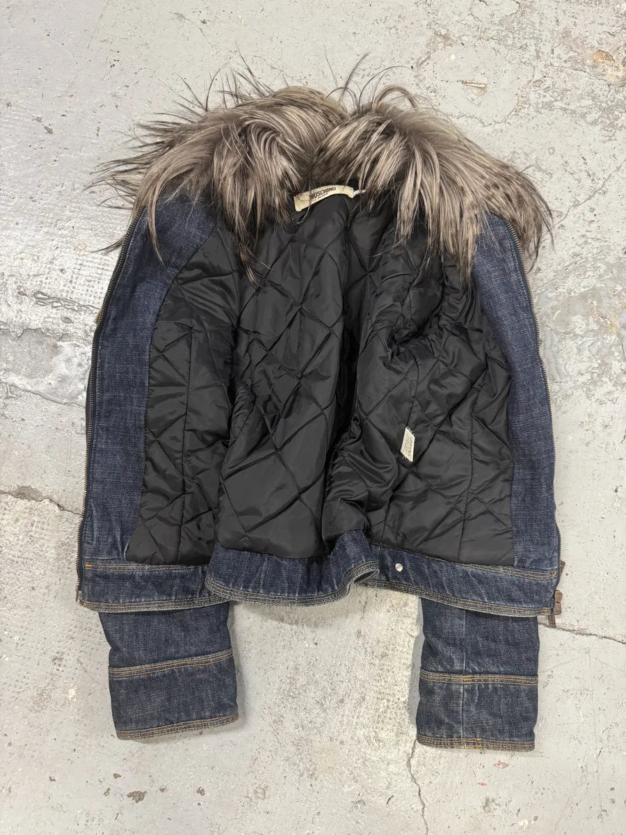 2000s Moschino Astro Fur Biker Faded Denim Jacket cmTFoLS 2
